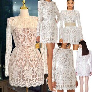 🆕 BRONX & BANCO 🧿 NWOT Casey White Lace Long Sleeve Mini Dress, Sz S / US 4